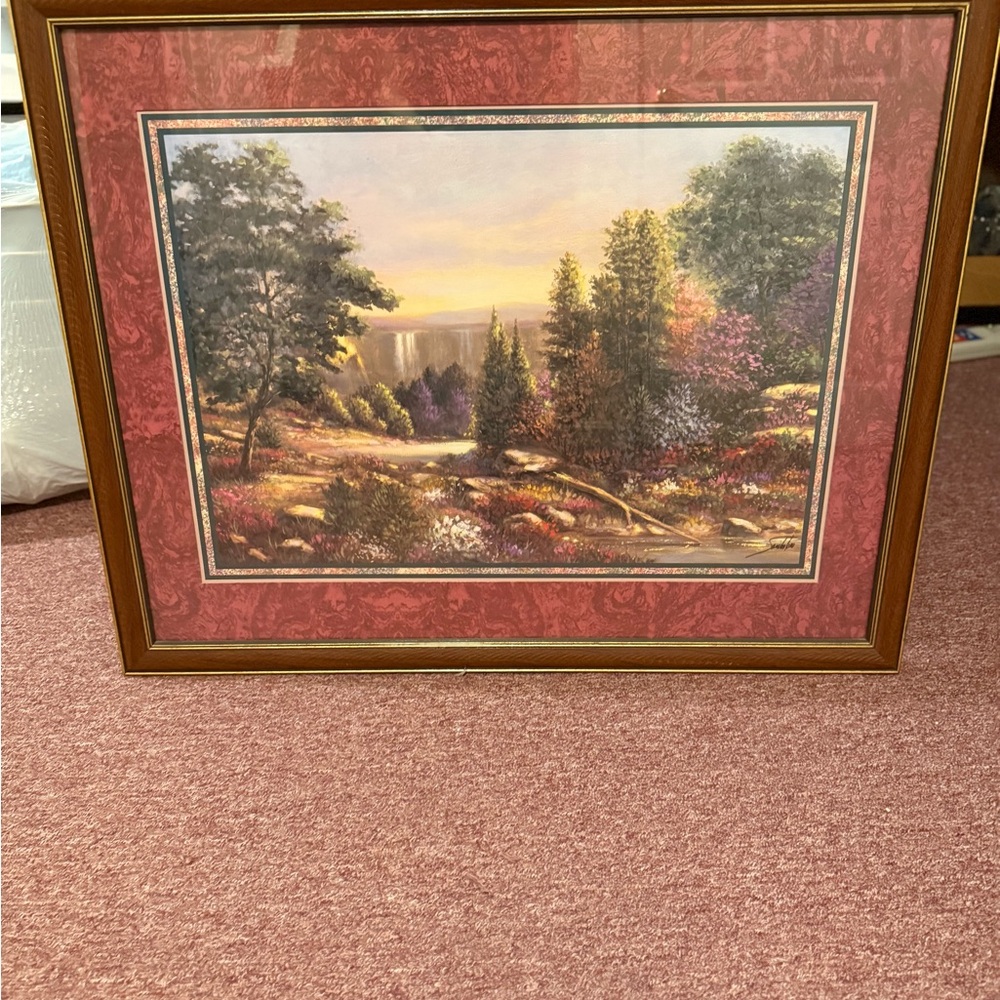 Home interiors Sunset Landscape Framed Art with Brown and Red Accents